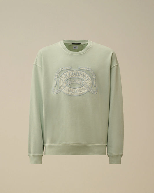Diagonal Fleece Boxy Logo Crewneck Sweatshirt, MISTY BLUE