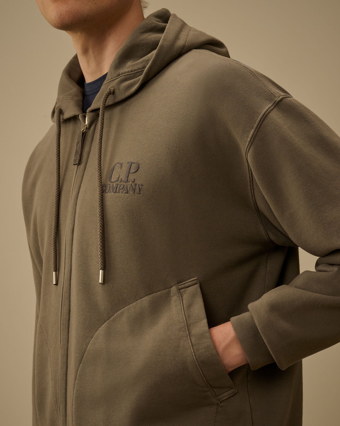 Diagonal Fleece Boxy Zip Hooded Sweatshirt, GUNMETAL - GREY