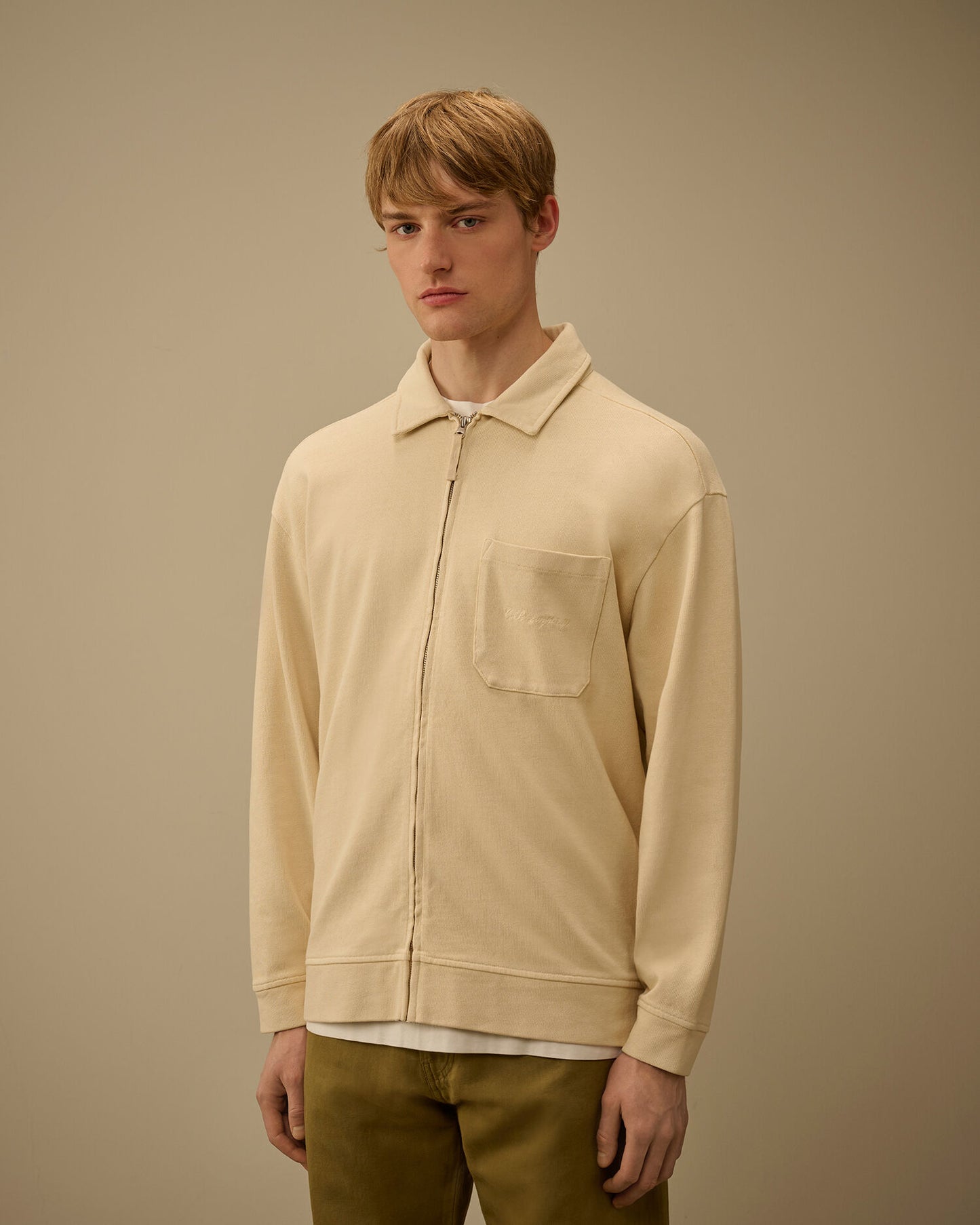 Combed Jersey 10/2 Boxy Zip Sweatshirt, FROZEN DEW - WHITE