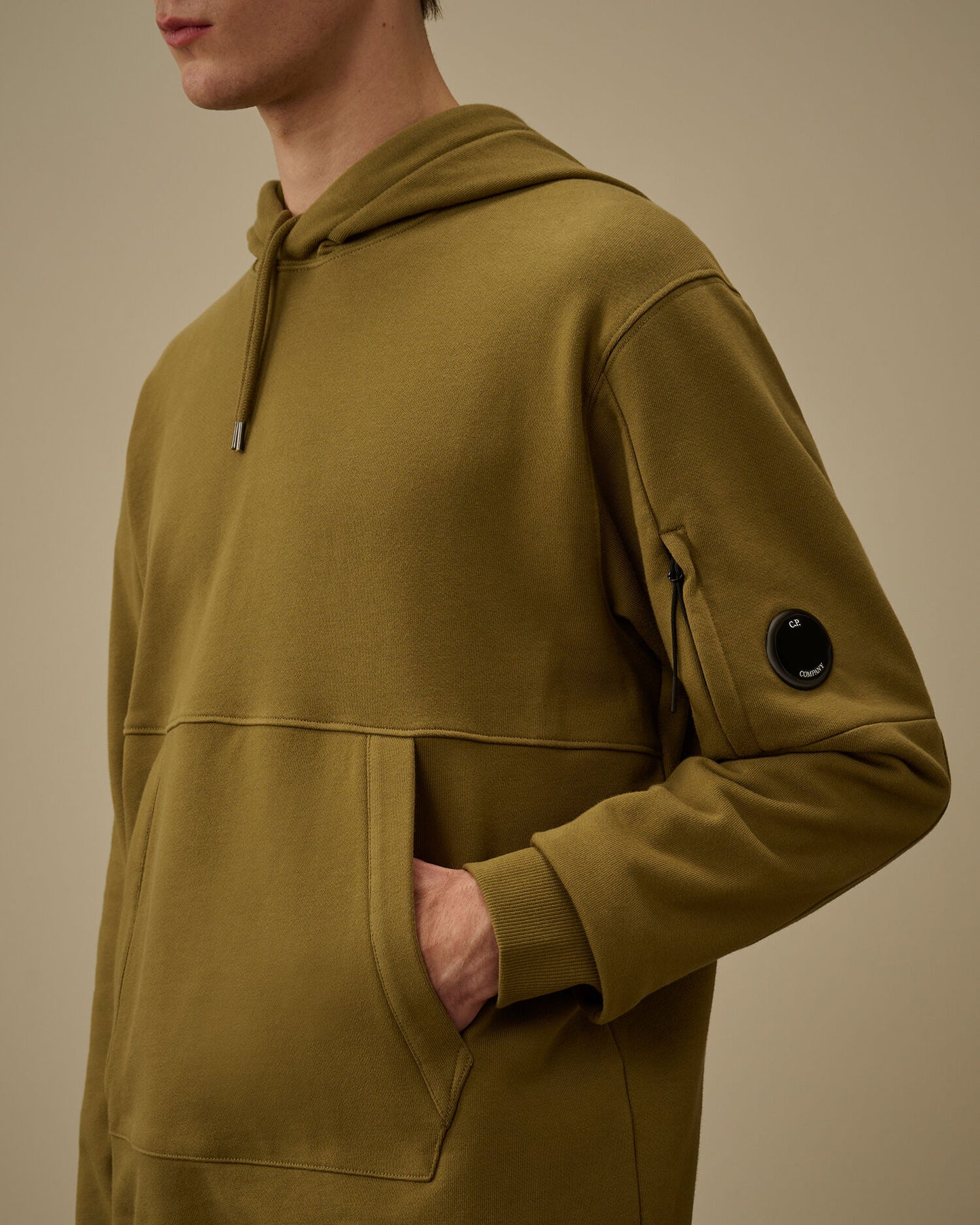 Diagonal Raised Fleece Hooded Lens Sweatshirt, DRIED HERB - GREEN
