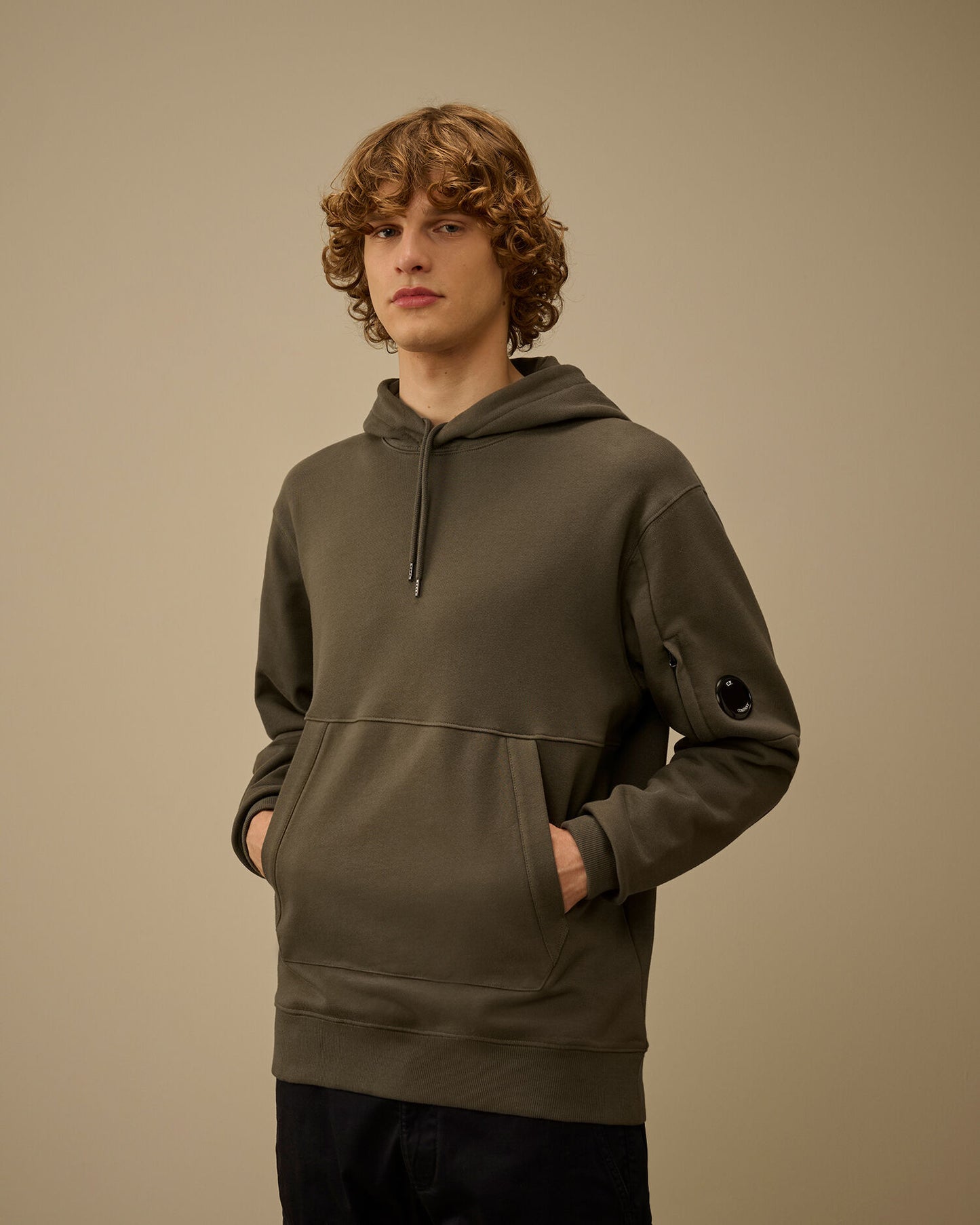 Diagonal Raised Fleece Hooded Lens Sweatshirt, GUNMETAL - GREY