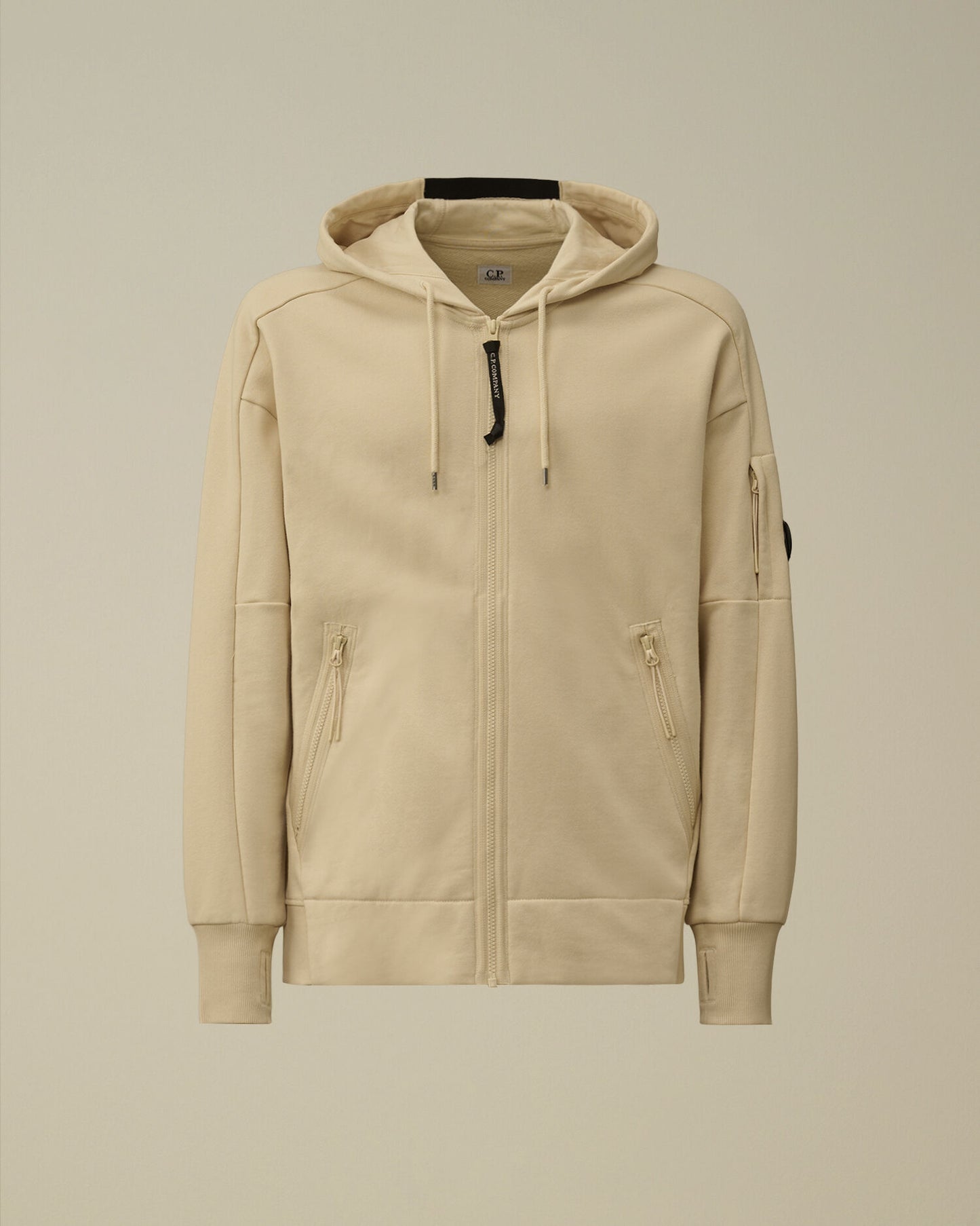 Diagonal Raised Fleece Zip Hooded Lens Sweatshirt, FROZEN DEW - WHITE
