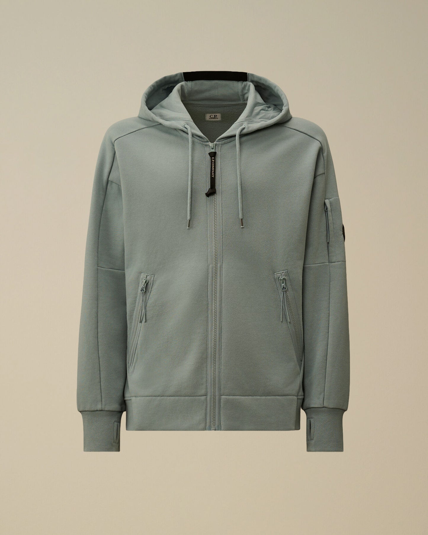 Diagonal Raised Fleece Zip Hooded Lens Sweatshirt, SILVER BLUE