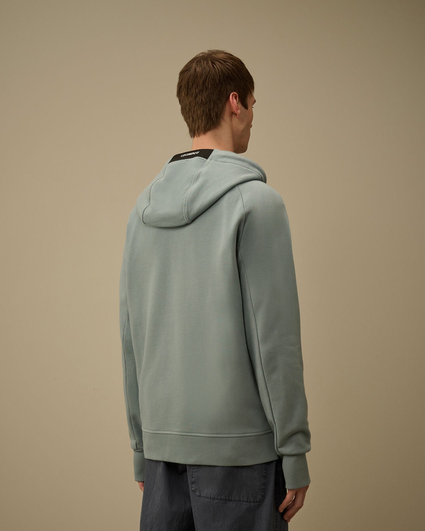 Diagonal Raised Fleece Zip Hooded Lens Sweatshirt, SILVER BLUE
