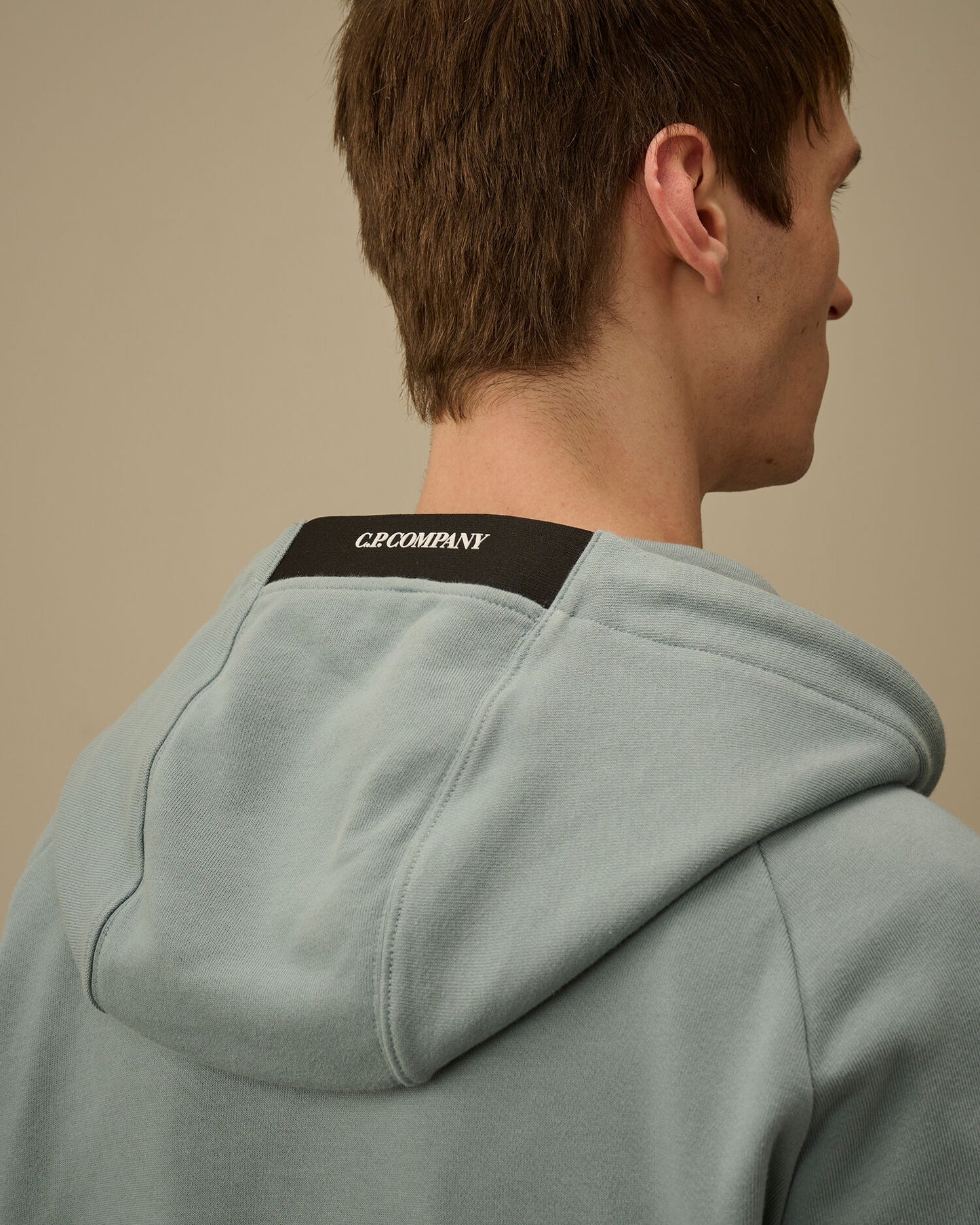 Diagonal Raised Fleece Zip Hooded Lens Sweatshirt, SILVER BLUE