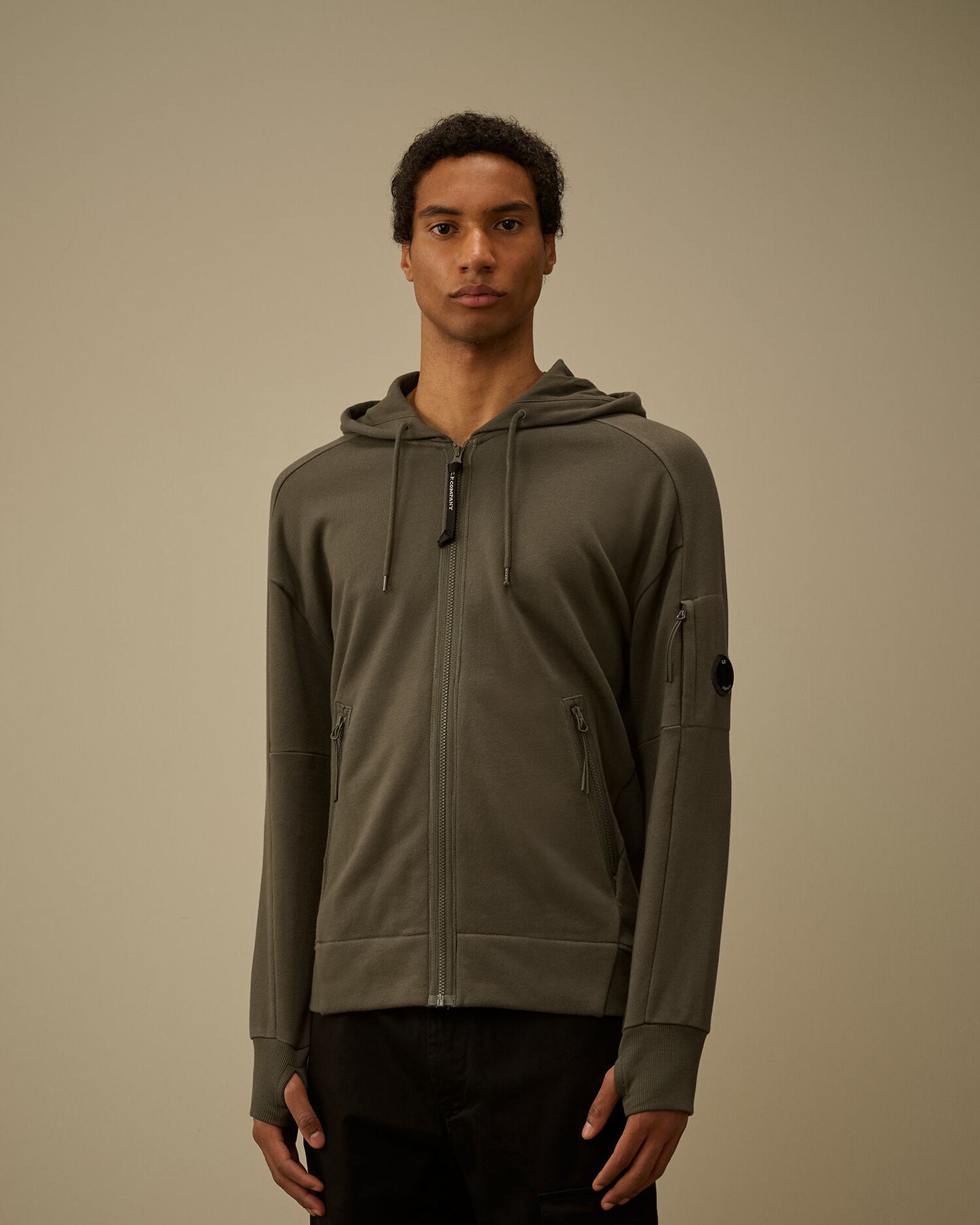 Diagonal Raised Fleece Zip Hooded Lens Sweatshirt, GUNMETAL - GREY