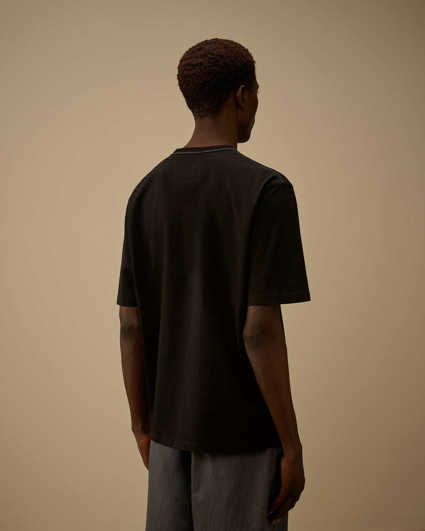 Mercerized Jersey 30/2 Twisted Short Sleeve Logo T-Shirt, BLACK