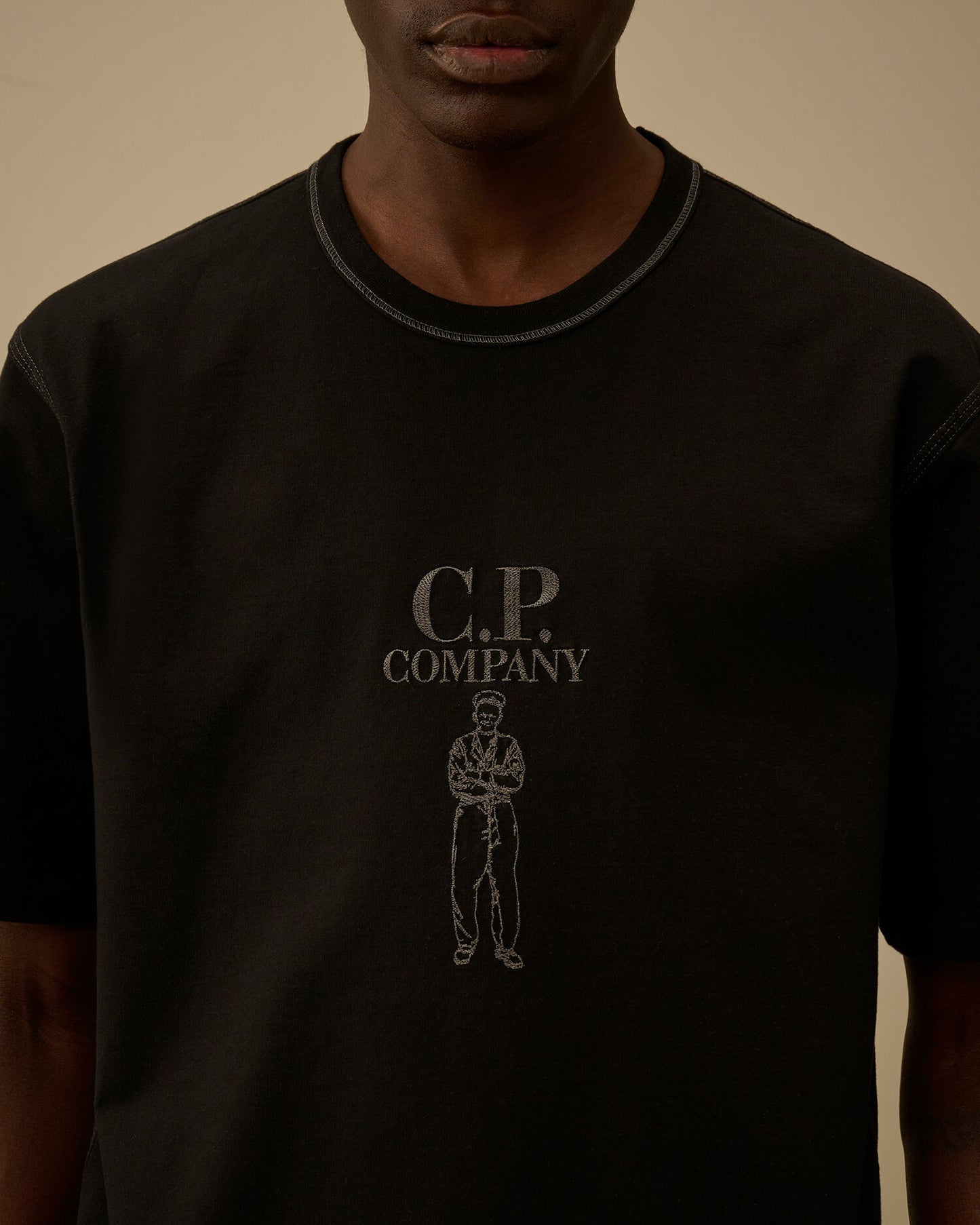 Mercerized Jersey 30/2 Twisted Short Sleeve Logo T-Shirt, BLACK