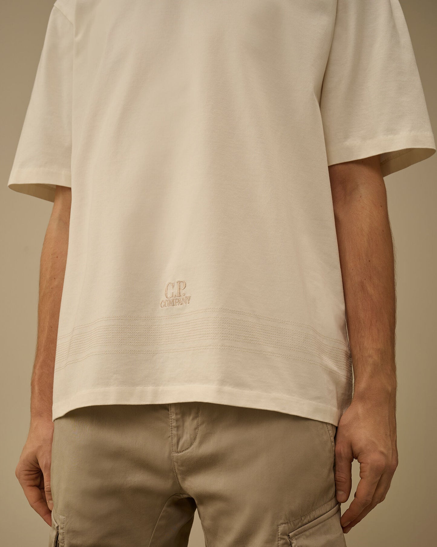 Mercerized Jersey 30/2 Twisted Short Sleeve Embroidery T-Shirt, GAUZE WHITE