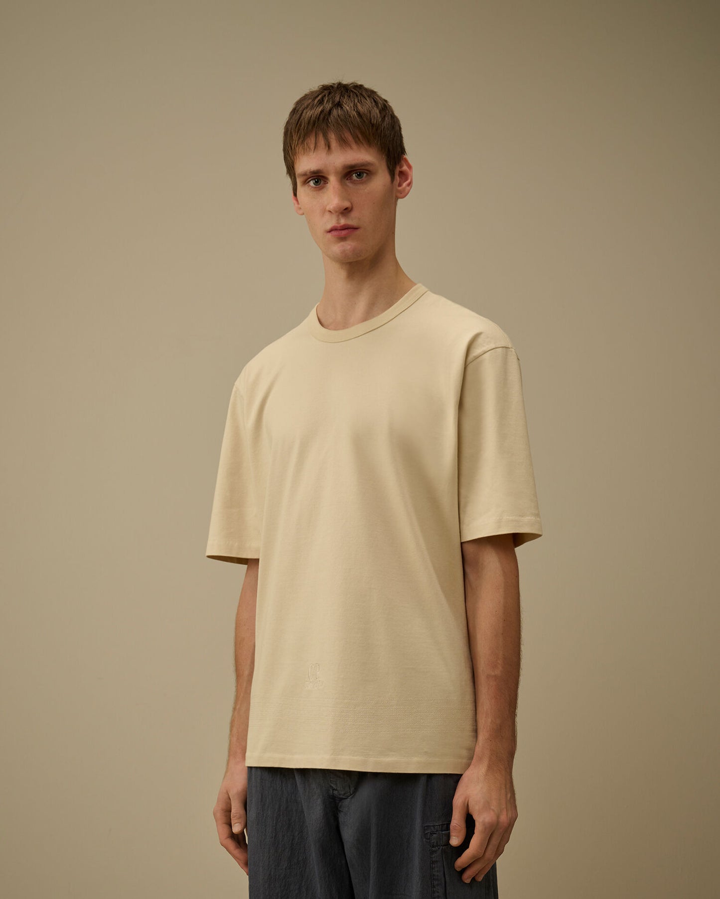 Mercerized Jersey 30/2 Twisted Short Sleeve Embroidery T-Shirt, FROZEN DEW - WHITE
