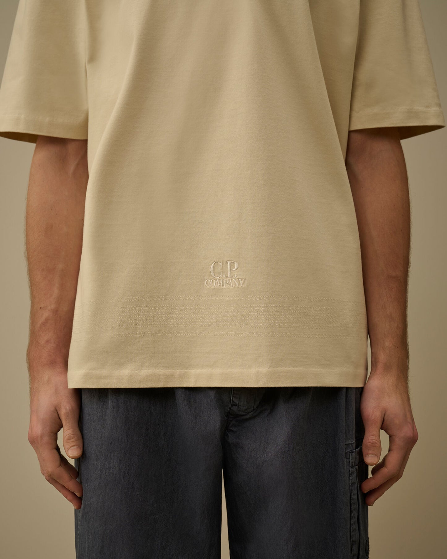 Mercerized Jersey 30/2 Twisted Short Sleeve Embroidery T-Shirt, FROZEN DEW - WHITE