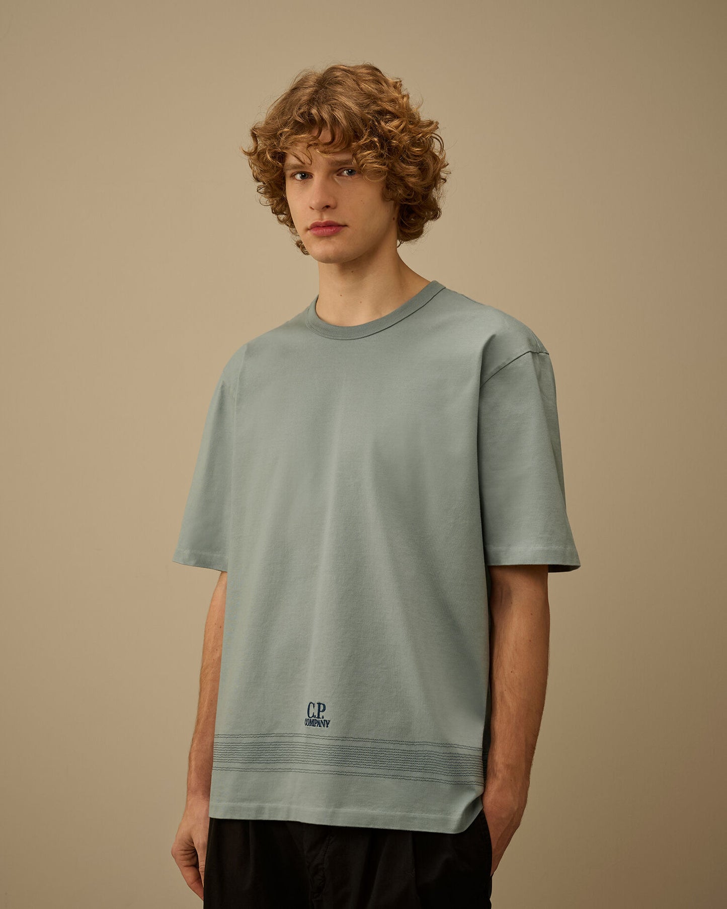 Mercerized Jersey 30/2 Twisted Short Sleeve Embroidery T-Shirt, SILVER BLUE