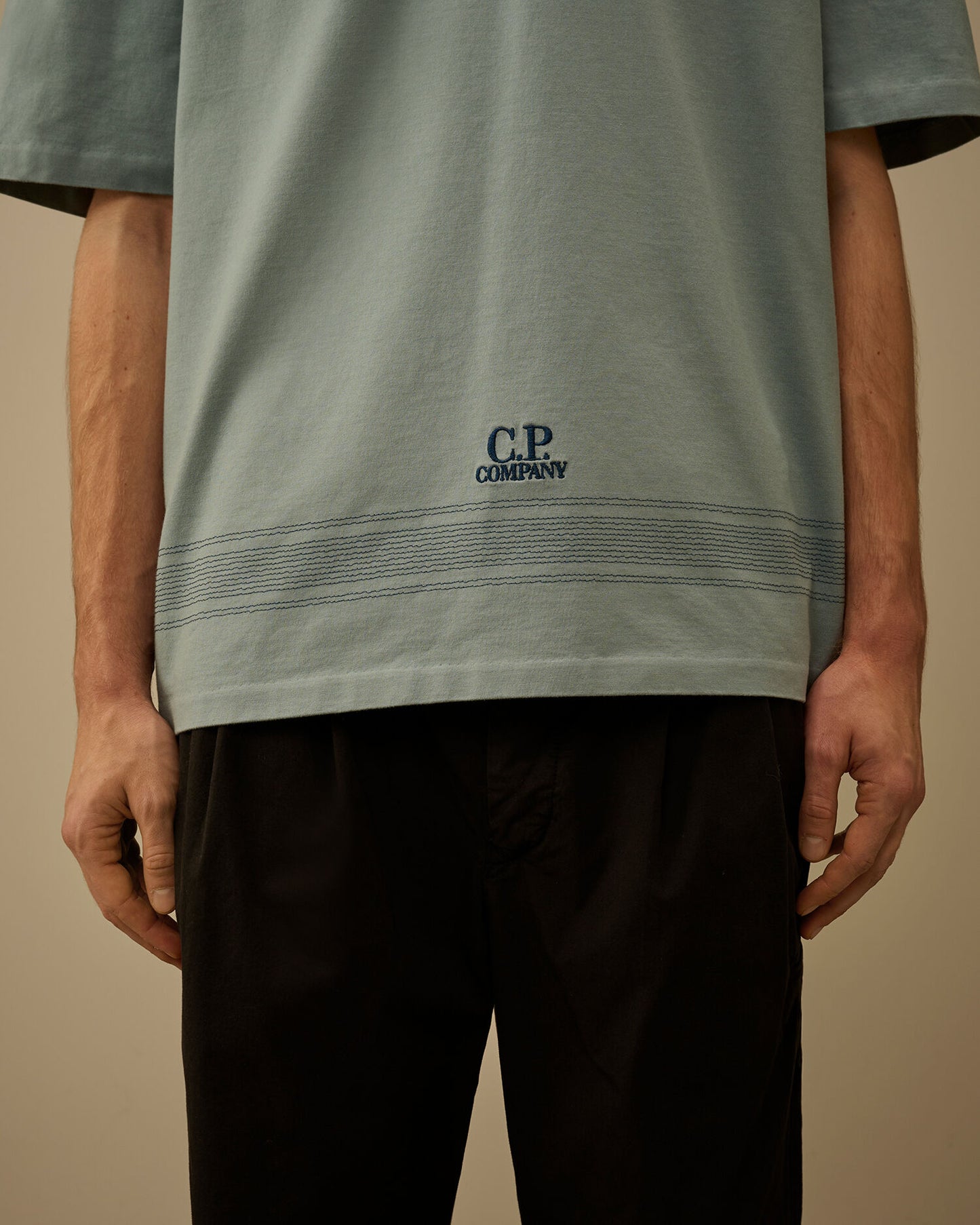 Mercerized Jersey 30/2 Twisted Short Sleeve Embroidery T-Shirt, SILVER BLUE