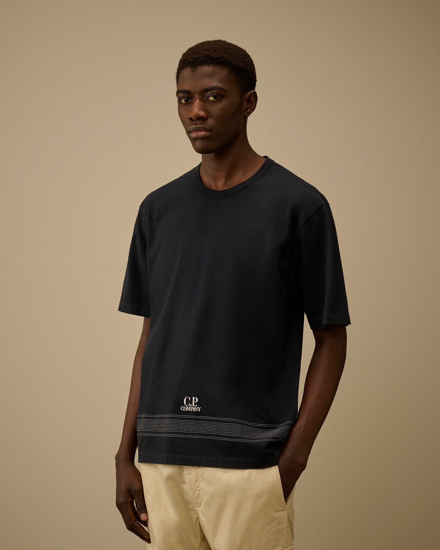 Mercerized Jersey 30/2 Twisted Short Sleeve Embroidery T-Shirt, TOTAL ECLIPSE - BLUE