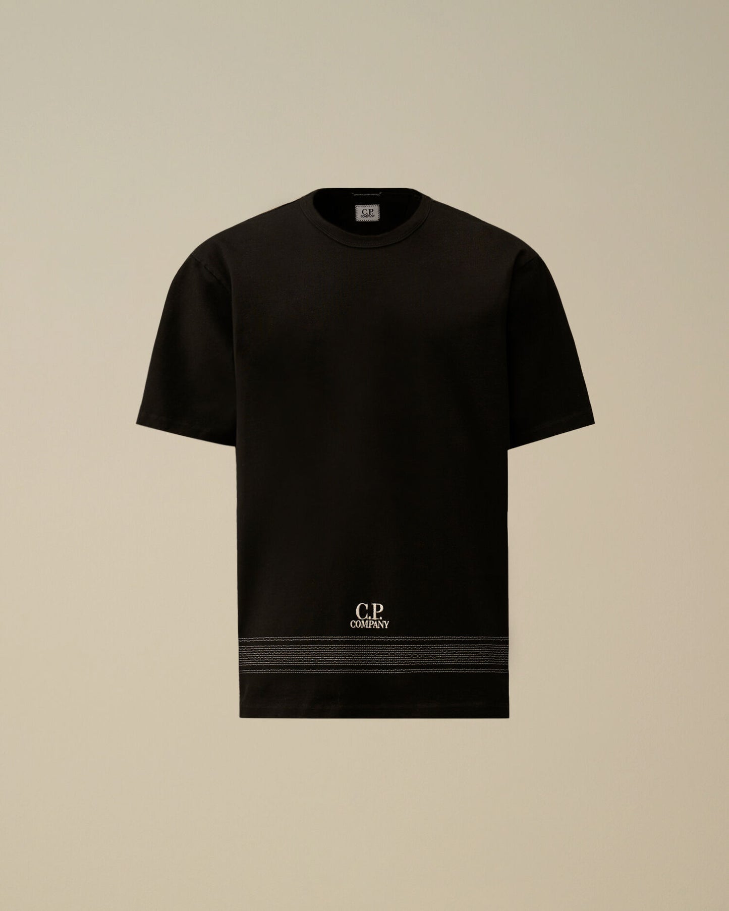 Mercerized Jersey 30/2 Twisted Short Sleeve Embroidery T-Shirt, BLACK