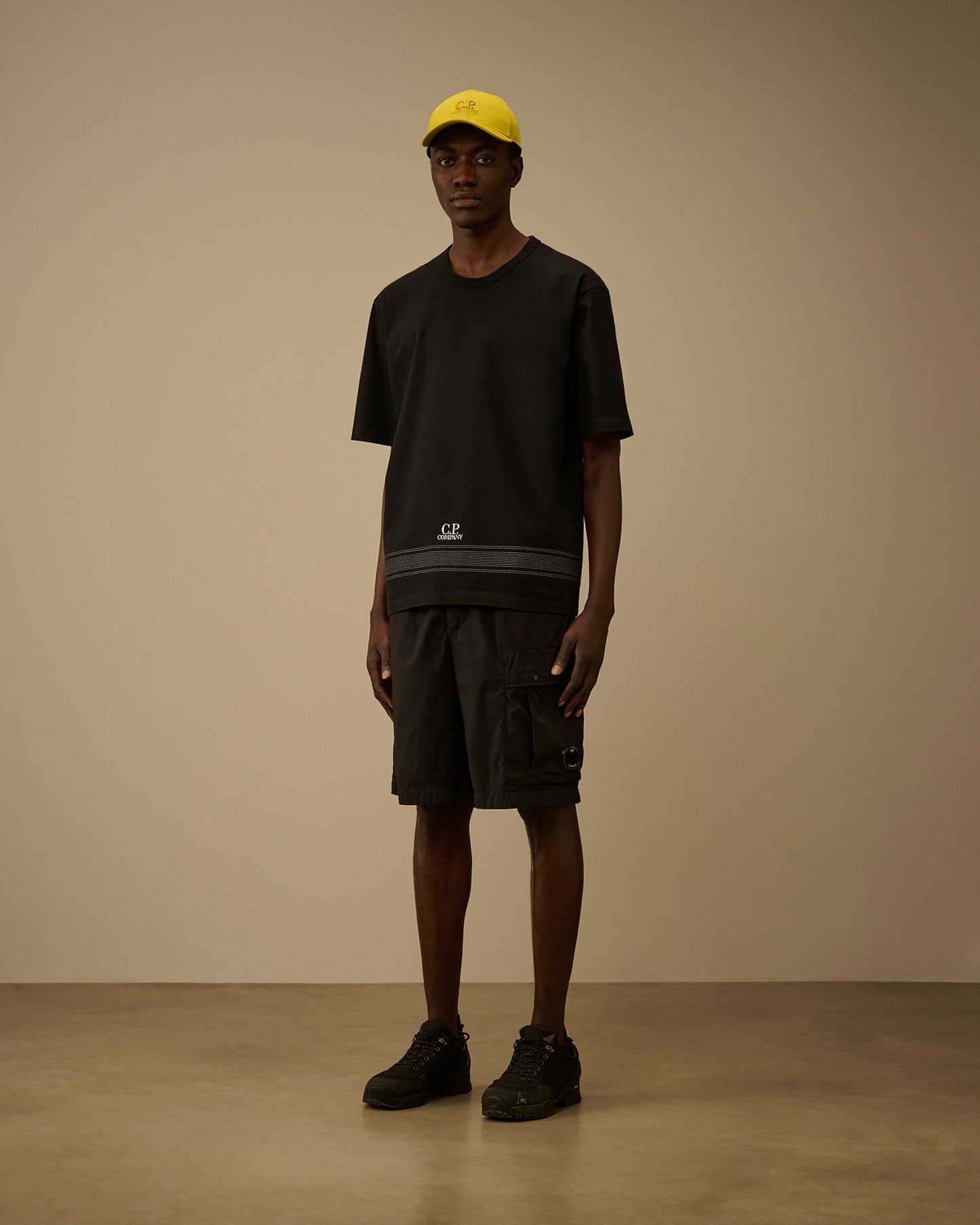 Mercerized Jersey 30/2 Twisted Short Sleeve Embroidery T-Shirt, BLACK