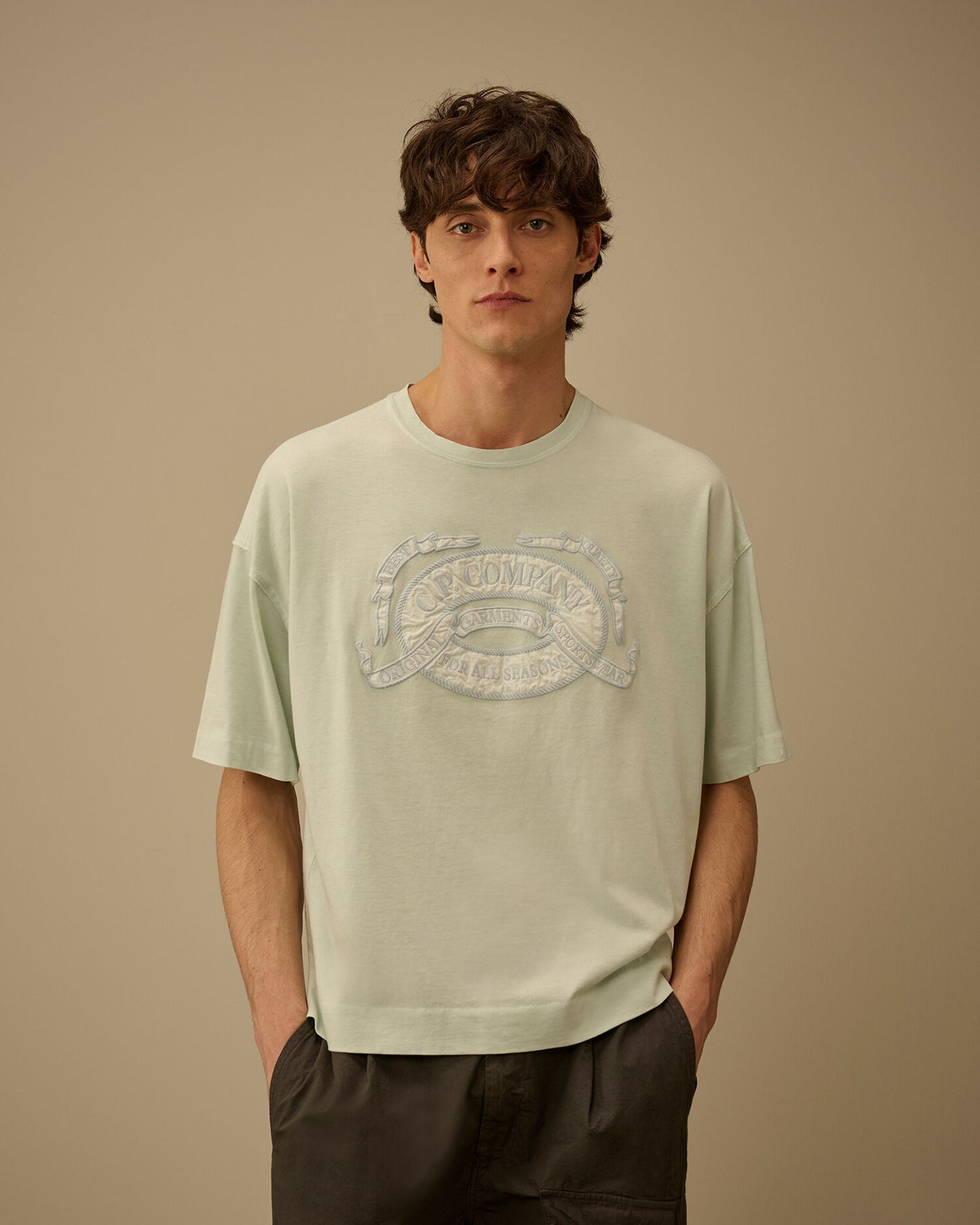 20/1 Jersey Short Sleeve Boxy Logo T-Shirt, MISTY BLUE