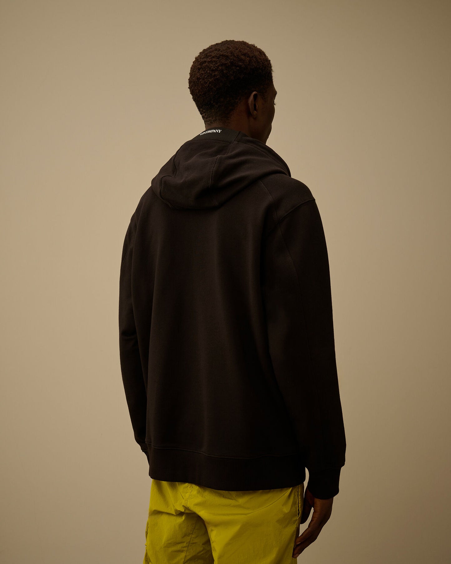 Diagonal Raised Fleece Hooded Lens Sweatshirt, BLACK