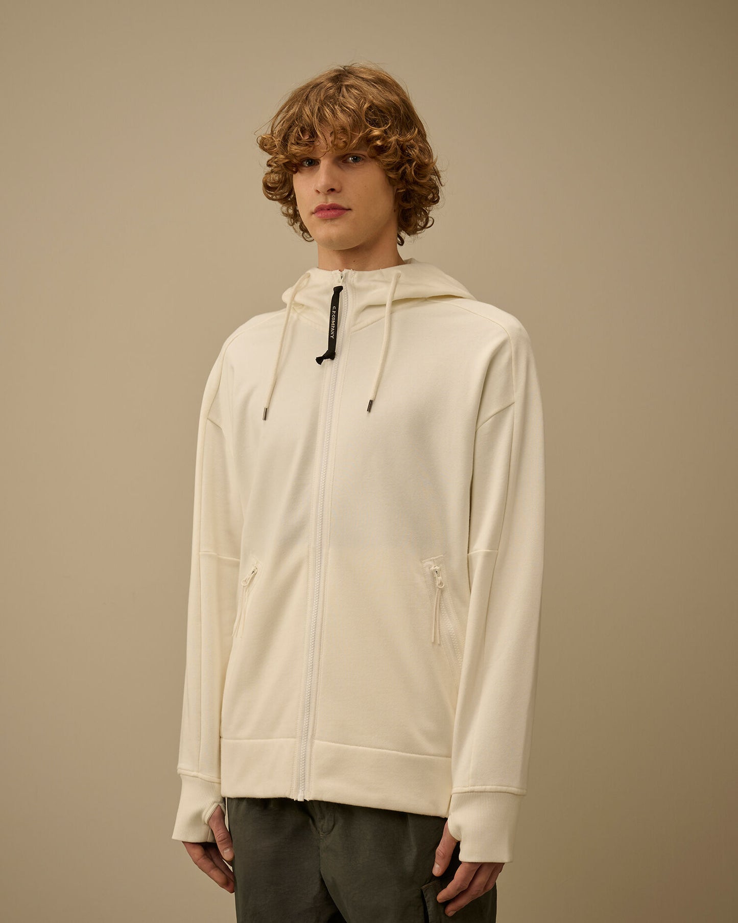 Diagonal Raised Fleece Goggle Sweatshirt, GAUZE WHITE