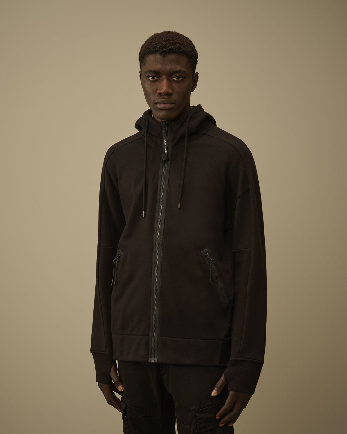 Diagonal Raised Fleece Goggle Sweatshirt, BLACK