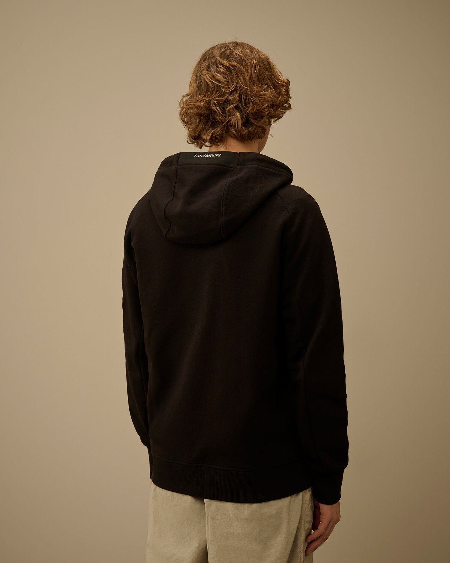 Diagonal Raised Fleece Zip Hooded Lens Sweatshirt, BLACK