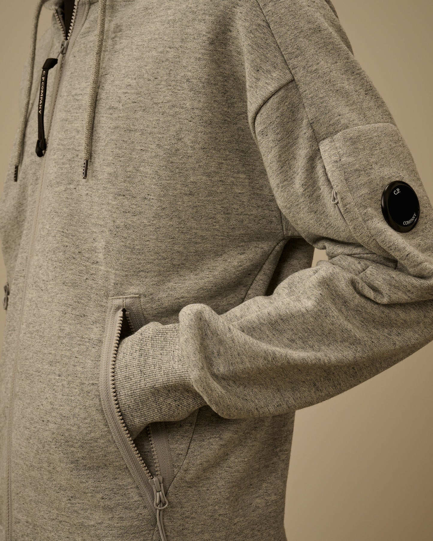 Diagonal Raised Fleece Zip Hooded Lens Sweatshirt, GREYSTONE MELANGE