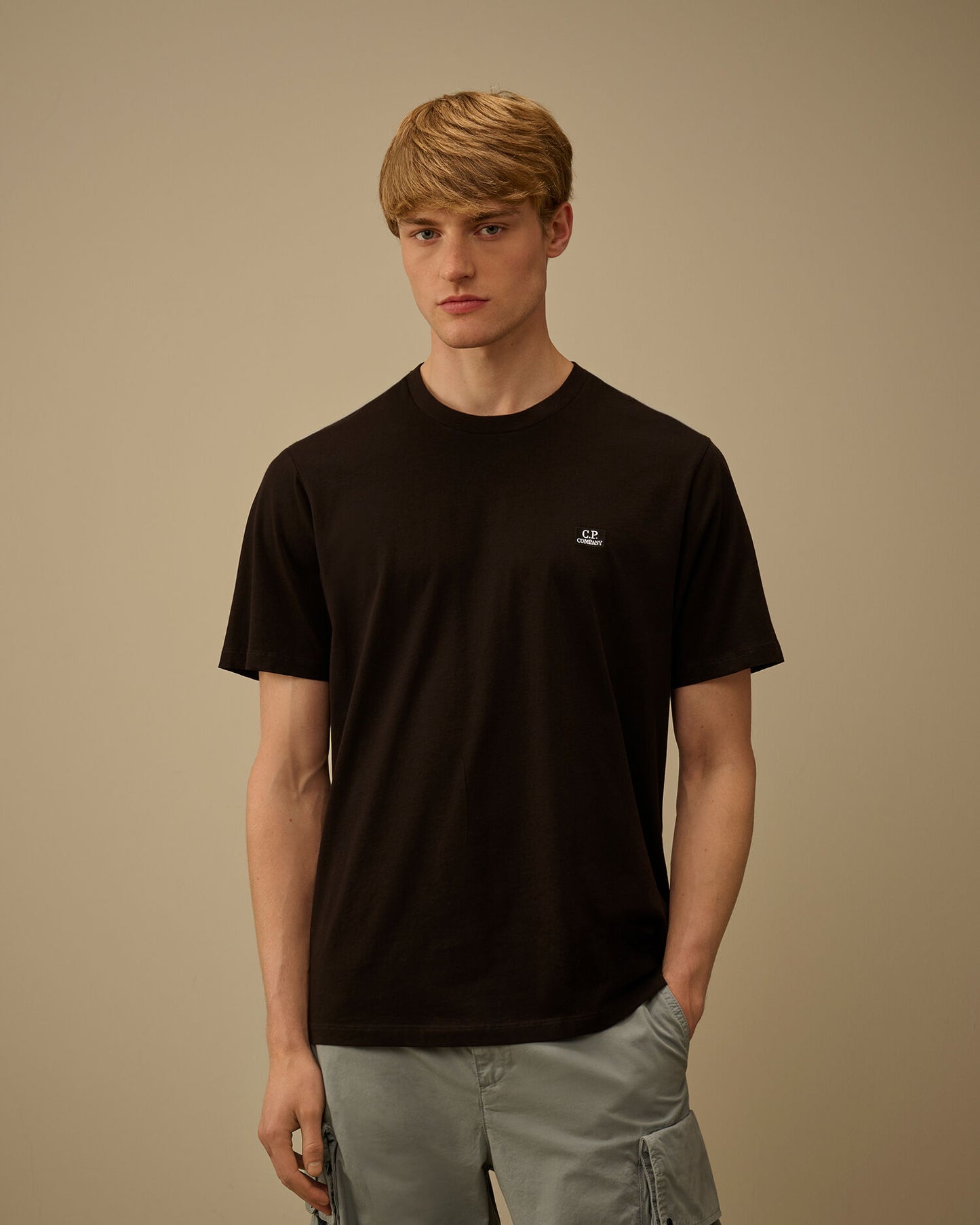 30/1 Jersey Short Sleeve Logo Patch T-Shirt, BLACK