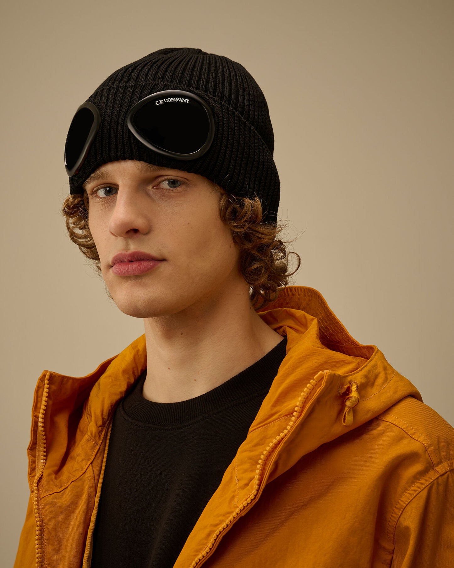 Cotton Goggle Beanie, BLACK