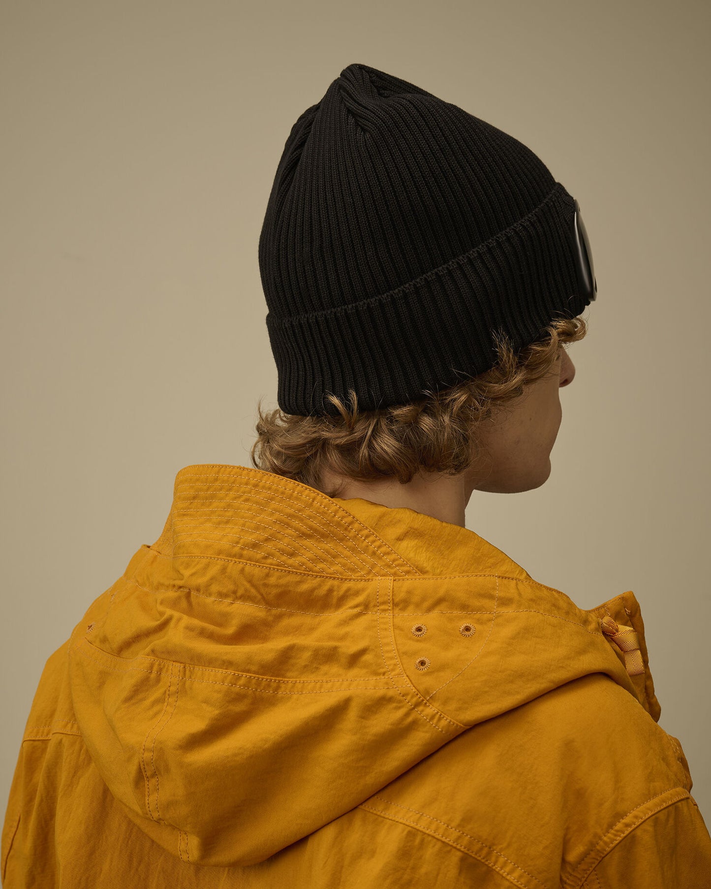 Cotton Goggle Beanie, BLACK